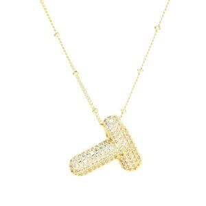 Golden Dainty Bubble Letter 26 A-Z Letter Necklace